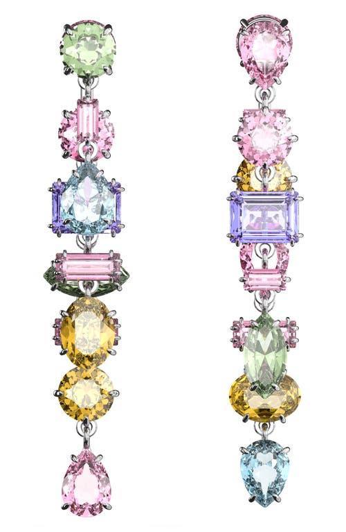 Swarovski Gema Multicolor Mixed Cut Linear Front to Back Earrings in Rhodium Plated Product Image