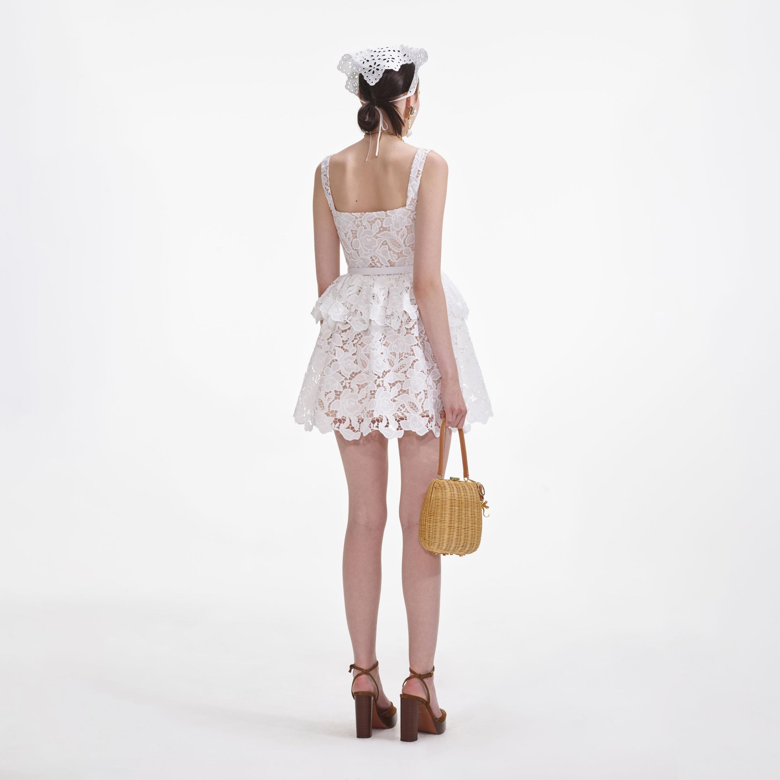 White Lace Tiered Mini Dress Product Image