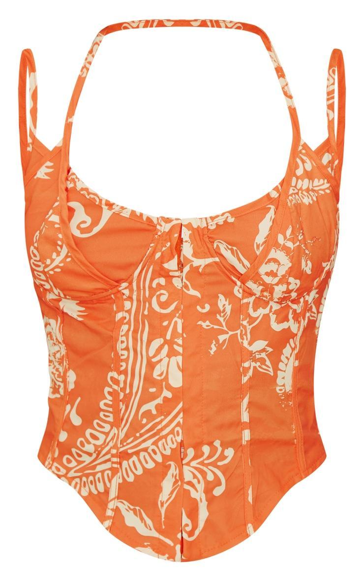 Orange Paisley Print Woven Under Wire Hook And Eye Long Top Product Image