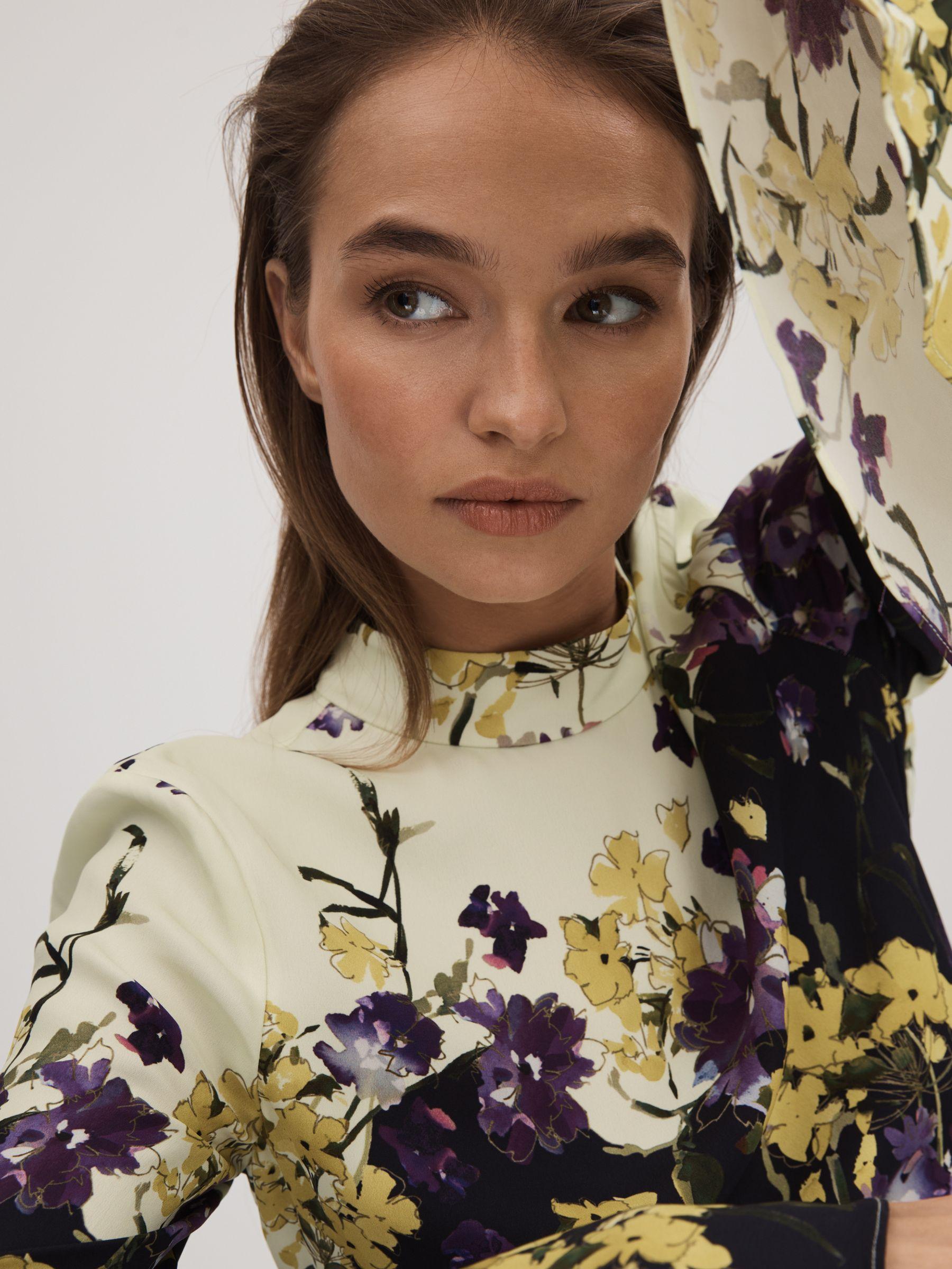 Florere Printed Fluted Cuff Midi Dress in Multi Product Image