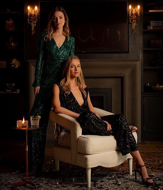 Belle by Badgley Mischka Iris Sequin Flat Front Coordinating Pants Product Image