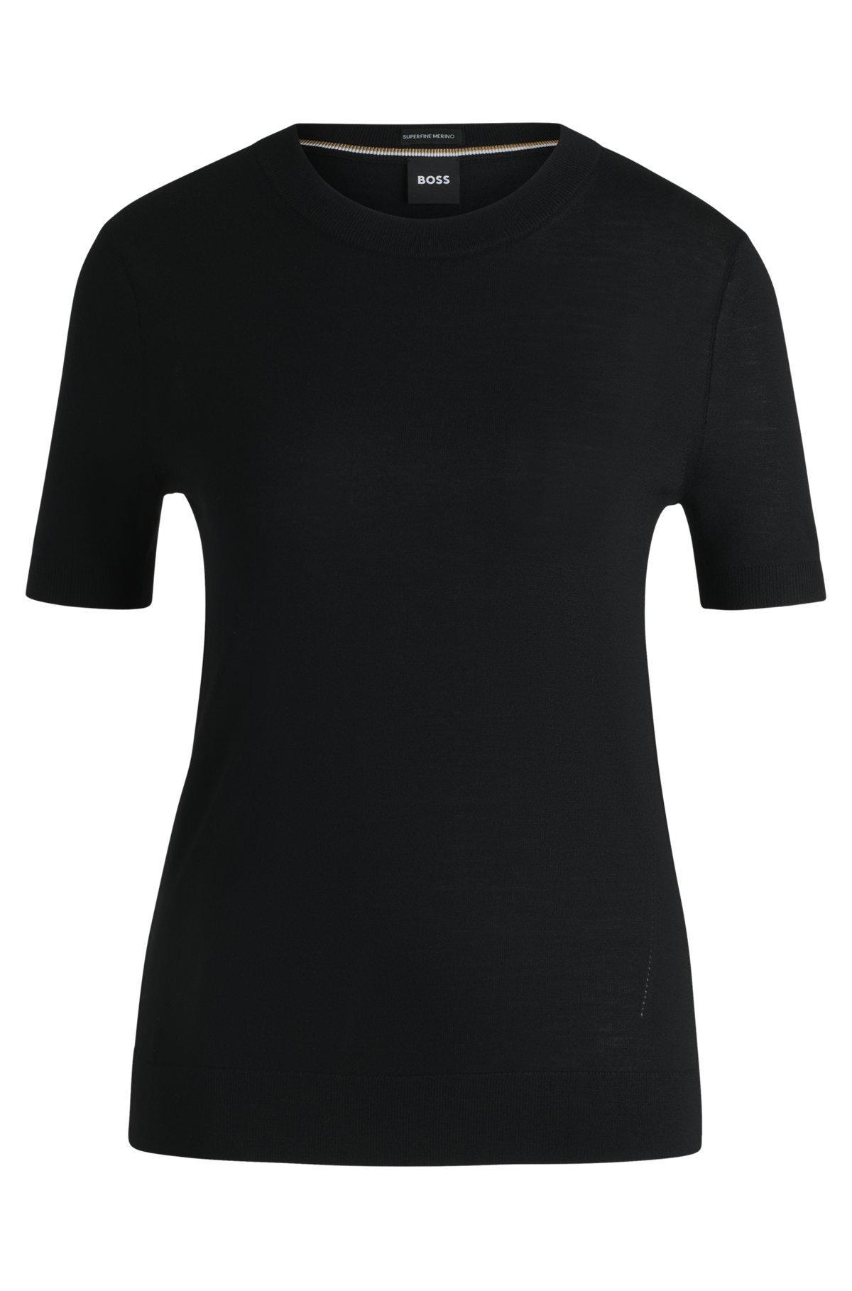 BOSS - Short-sleeved sweater in Merino wool - Black Product Image