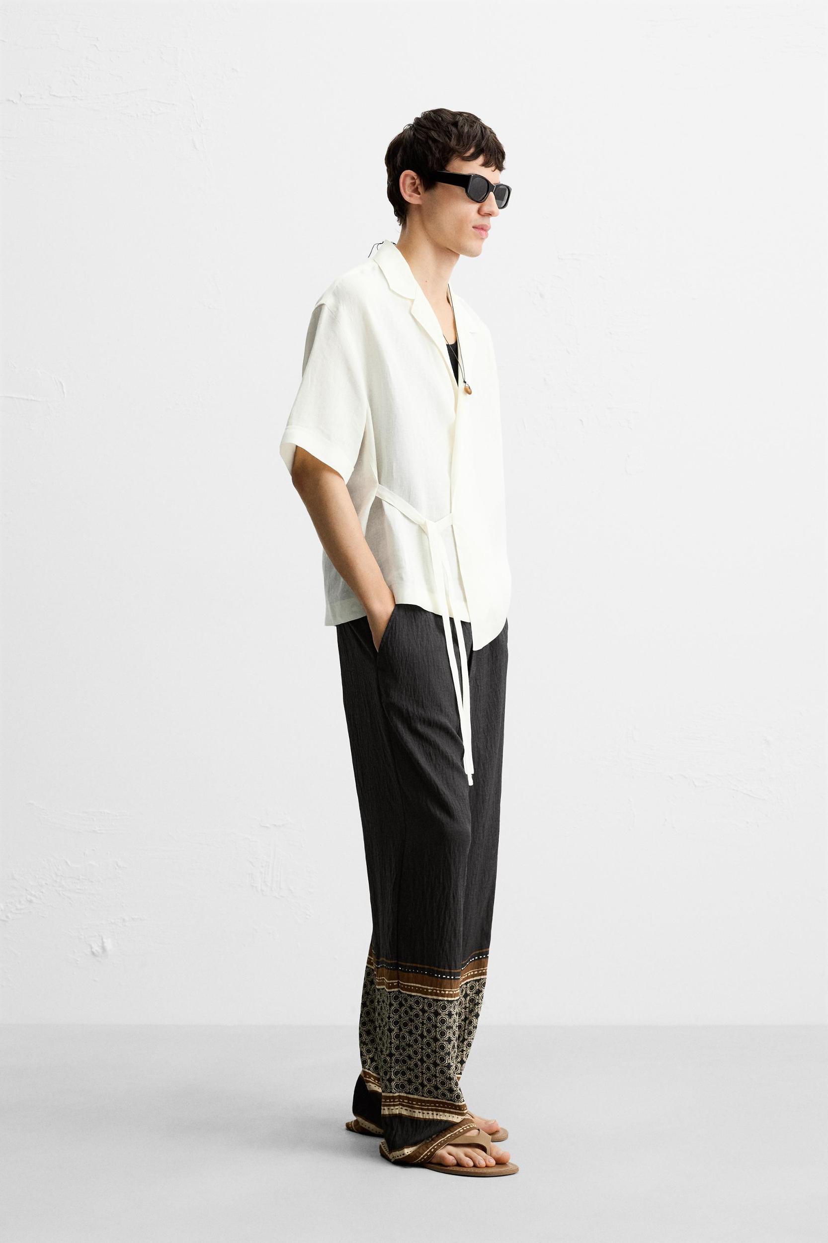 100% LINEN TIE SHIRT Product Image