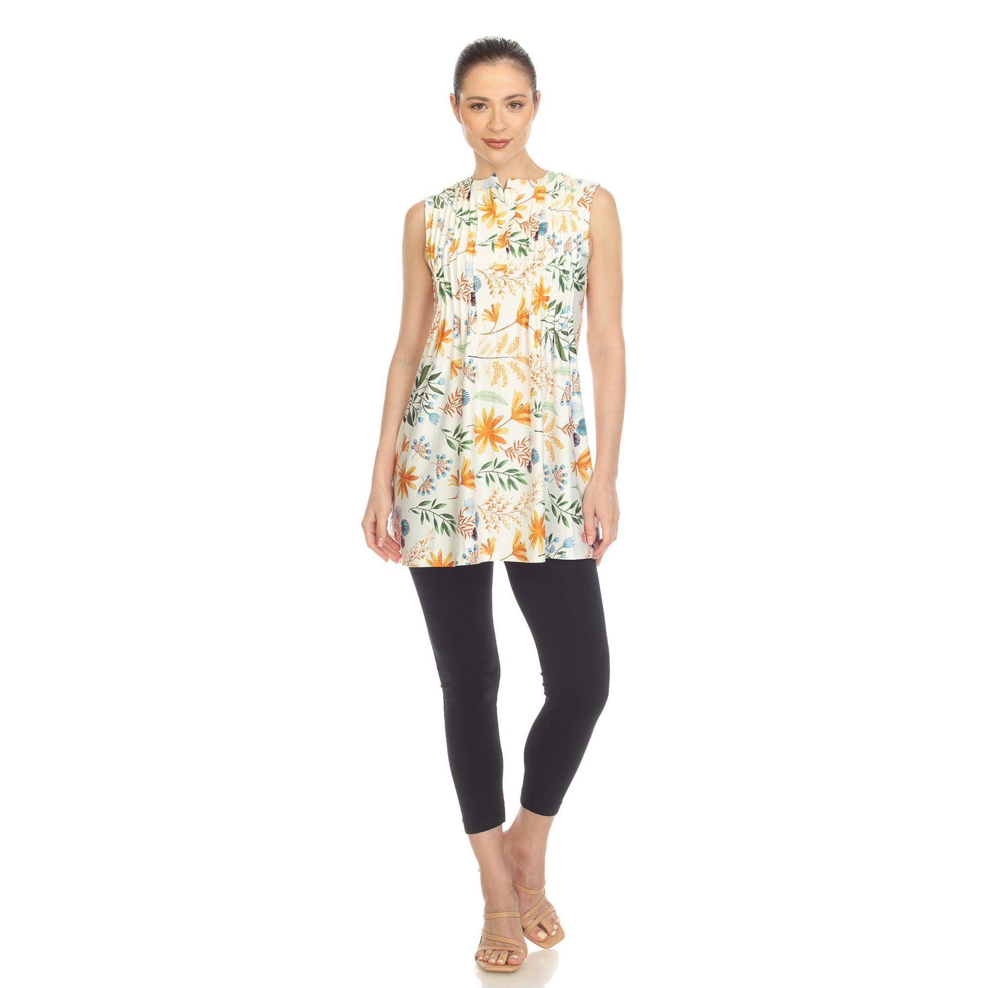 White Floral Sleeveless Tunic Top Product Image