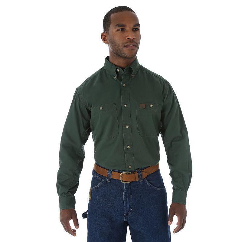 Mens Wrangler RIGGS Workwear Twill Button-Down Shirt Green Green Product Image