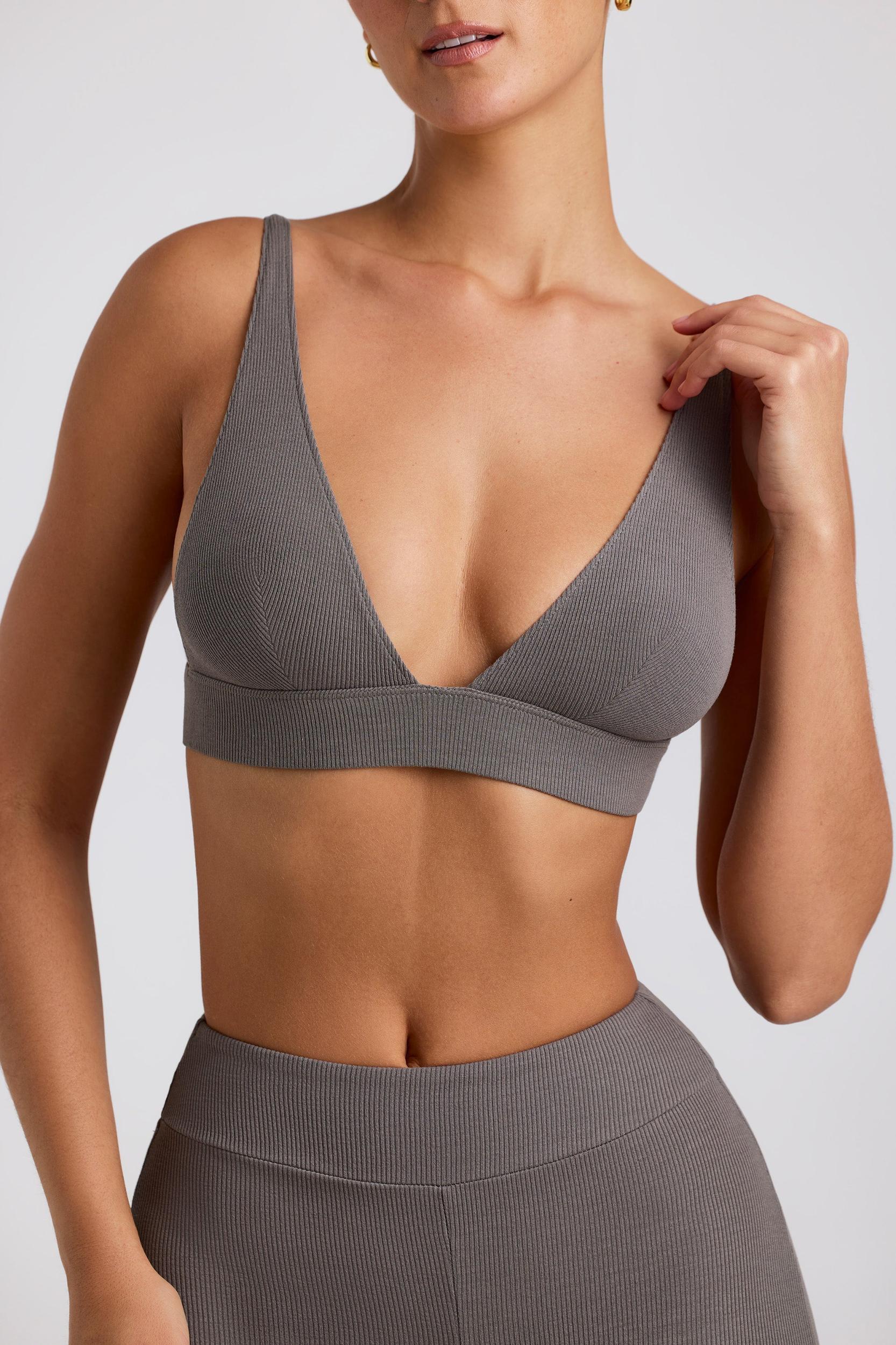 Ribbed Modal Triangle Bralette in Grey Product Image