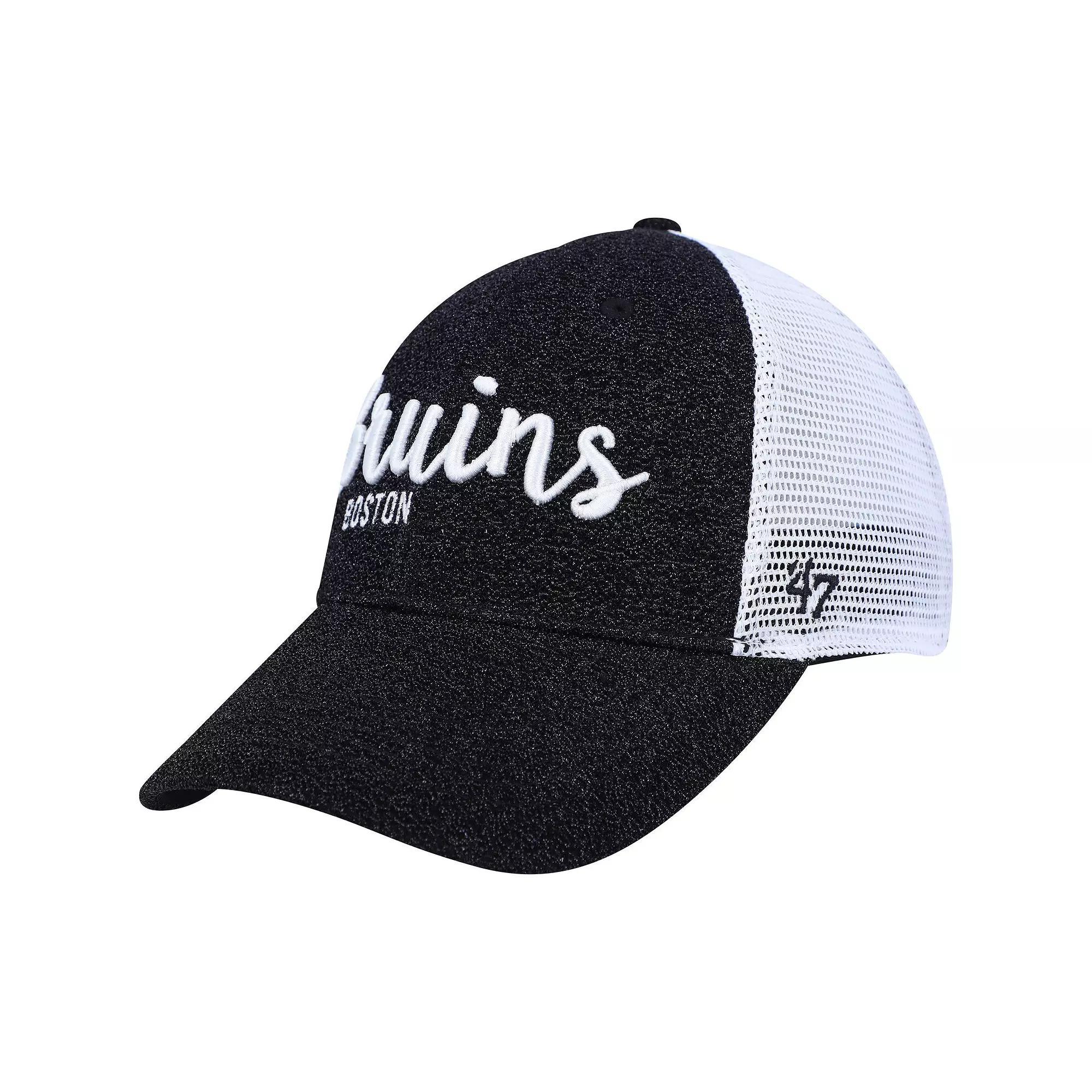 Women's '47 Black/White Boston Bruins Encore MVP Trucker Snapback Hat Product Image