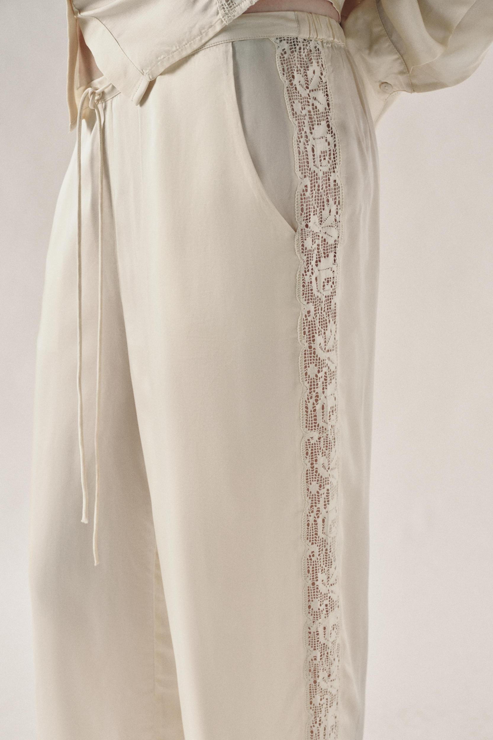 SATIN EFFECT LACE PANTS Product Image