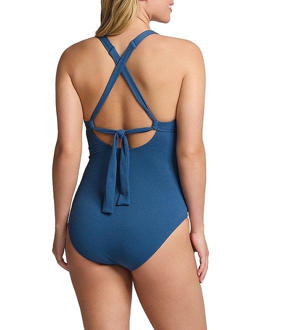 Tommy Bahama Island Cays Solid Texture V-Neck Tummy Control One Piece Swimsuit Product Image