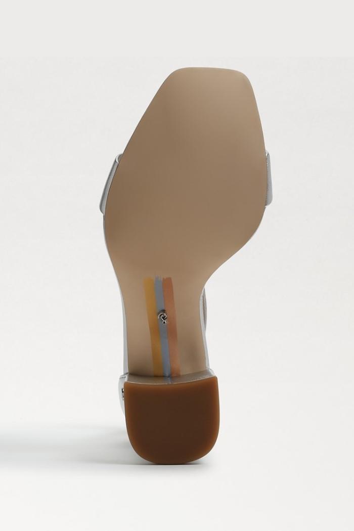 Daniela Block Heel Sandal - Silver Leather Product Image