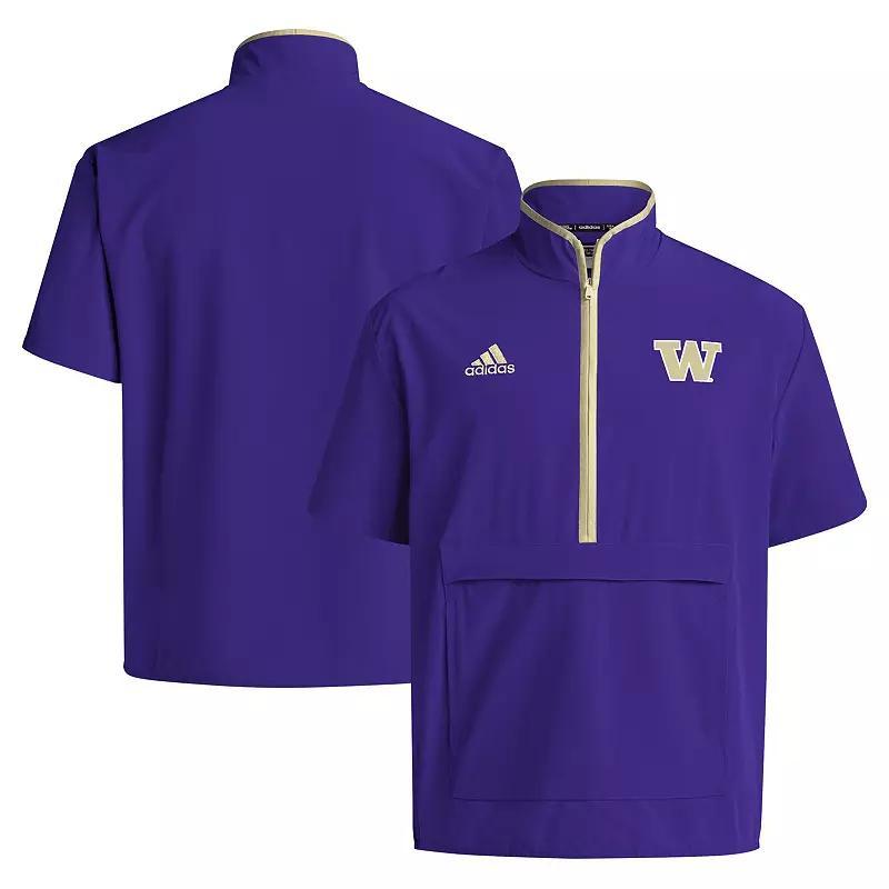 Men's adidas Purple Washington Huskies 2024 Coaches Sideline Half-Zip Short Sleeve Jacket,  Product Image