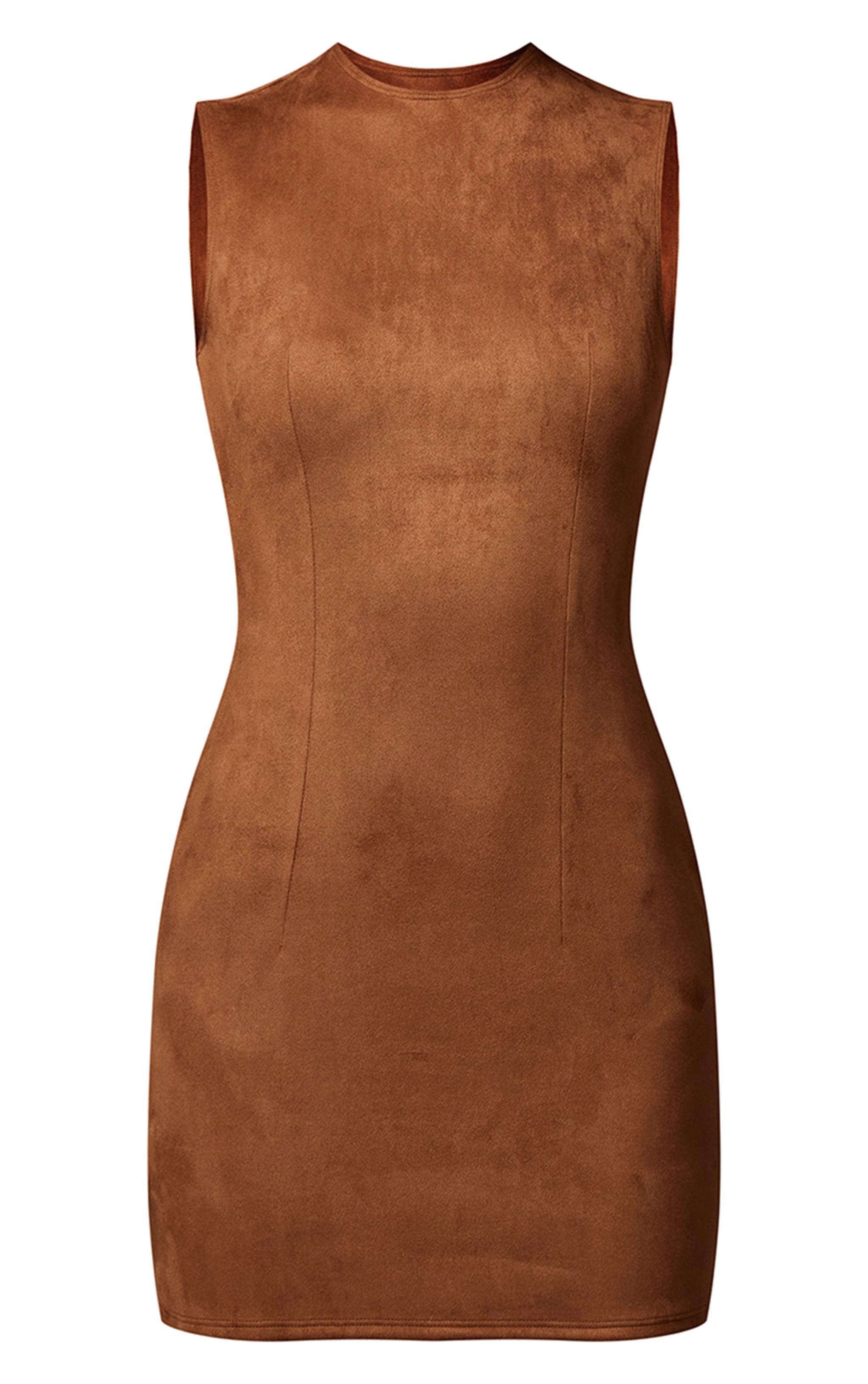 Tan Faux Suede Bodycon Dress Product Image