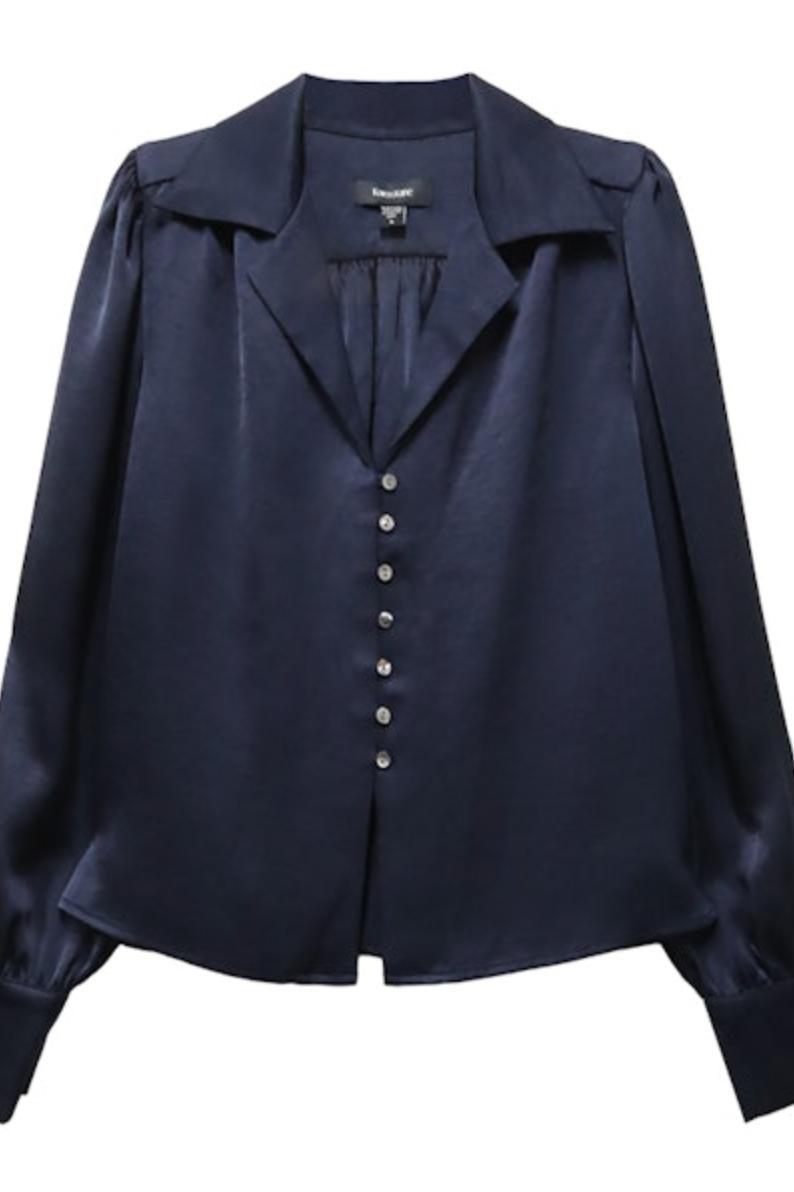 Shirred Satin Blouse - Navy Product Image