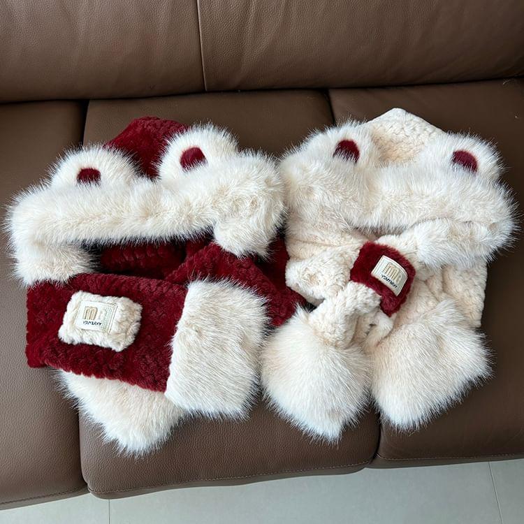 Bear Ear Hooded Fluffy Scarf Product Image