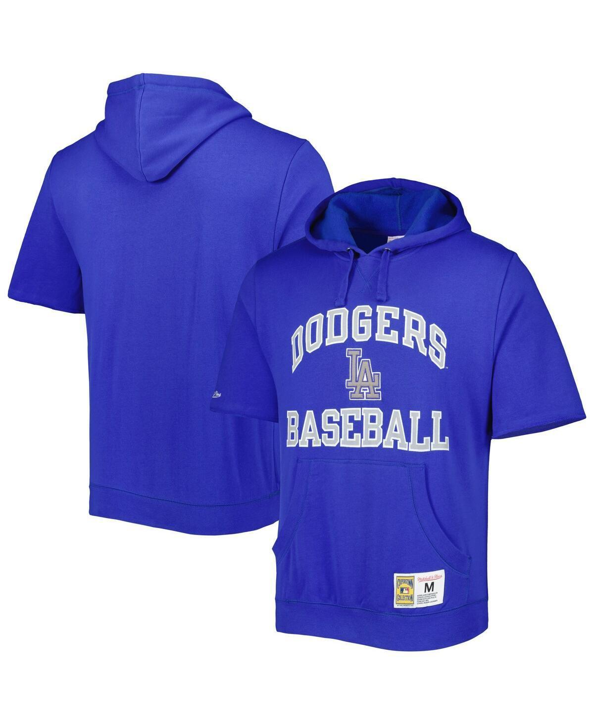 Men's Mitchell & Ness Royal Los Angeles Dodgers Cooperstown Collection Washed Fleece Pullover Short Sleeve Hoodie, Size: Medium, Blue Product Image