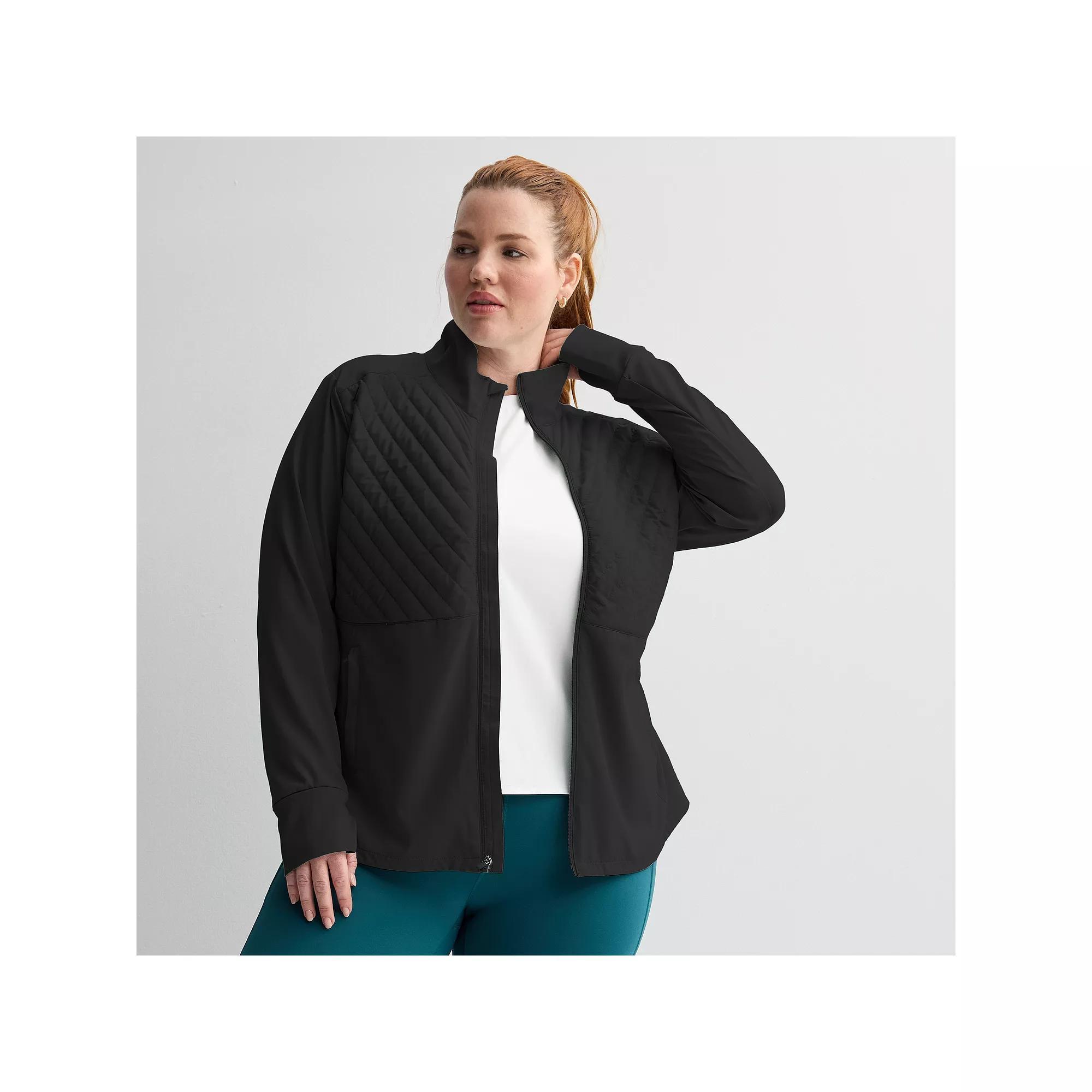 Plus Size Tek Gear® Woven Mixed Media Zip Front Jacket, Women's, Size: 4XL, Mineral Black Product Image