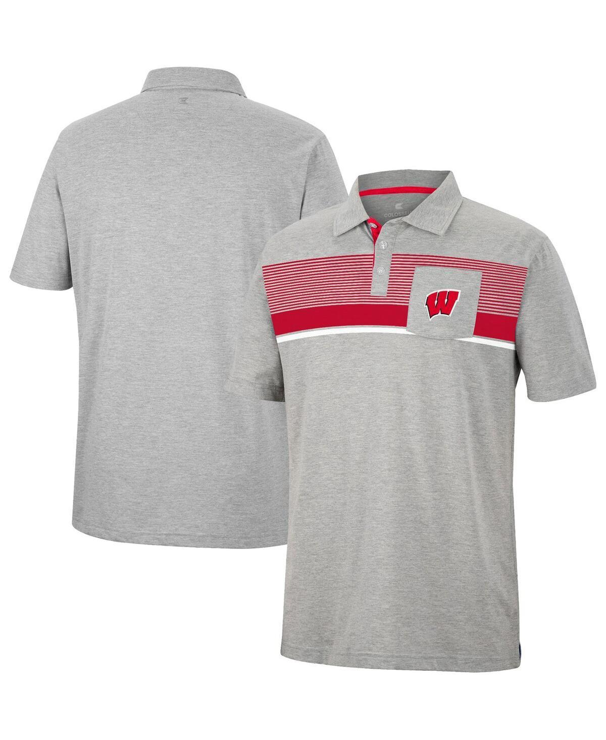 Mens Colosseum Heathered Gray Wisconsin Badgers Golfer Pocket Polo Product Image