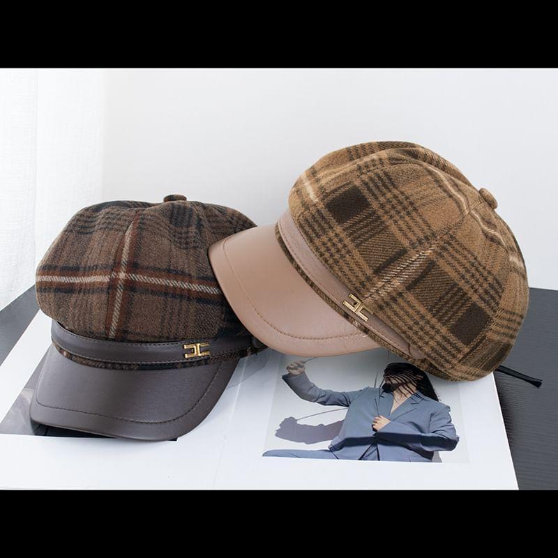 Plaid Wool Blend Newsboy Cap Product Image