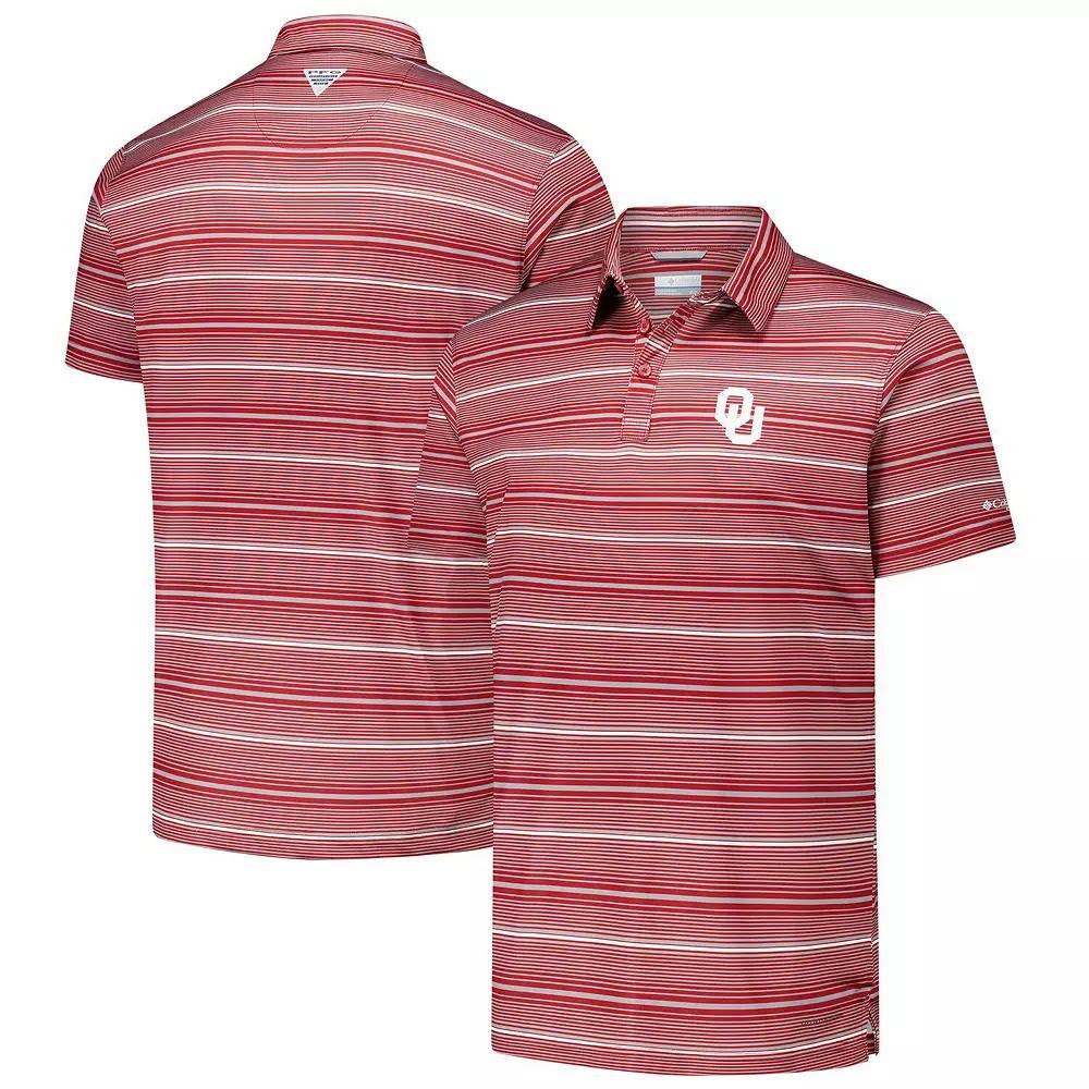 Men's Columbia Crimson Oklahoma Sooners PFG Super Terminal Tackle™ Omni-Shade™ Stripe Polo, Size: Large, Red Product Image