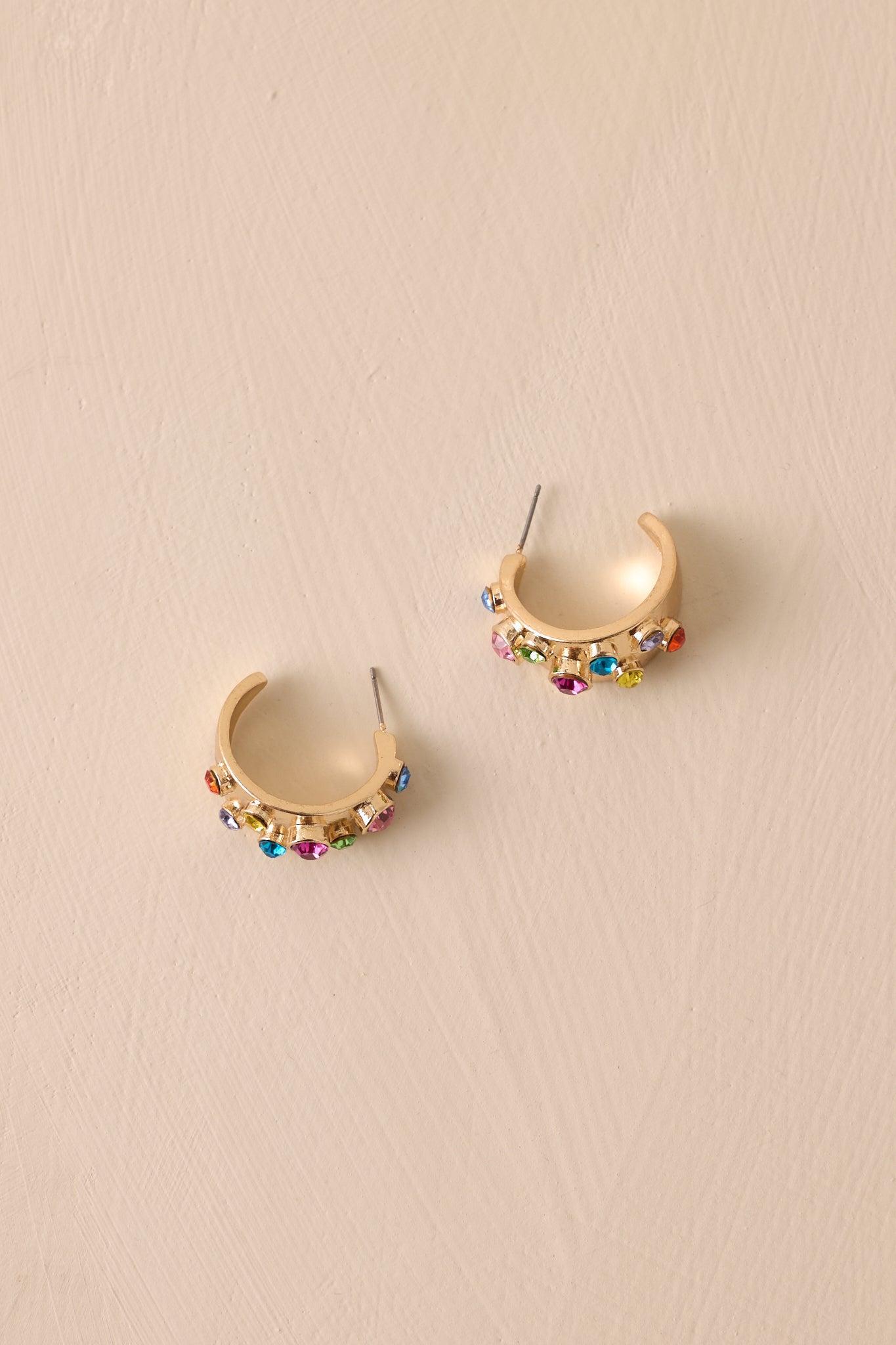 Radiant Jewel Gold Multi Rhinestone Hoop Earrings Product Image