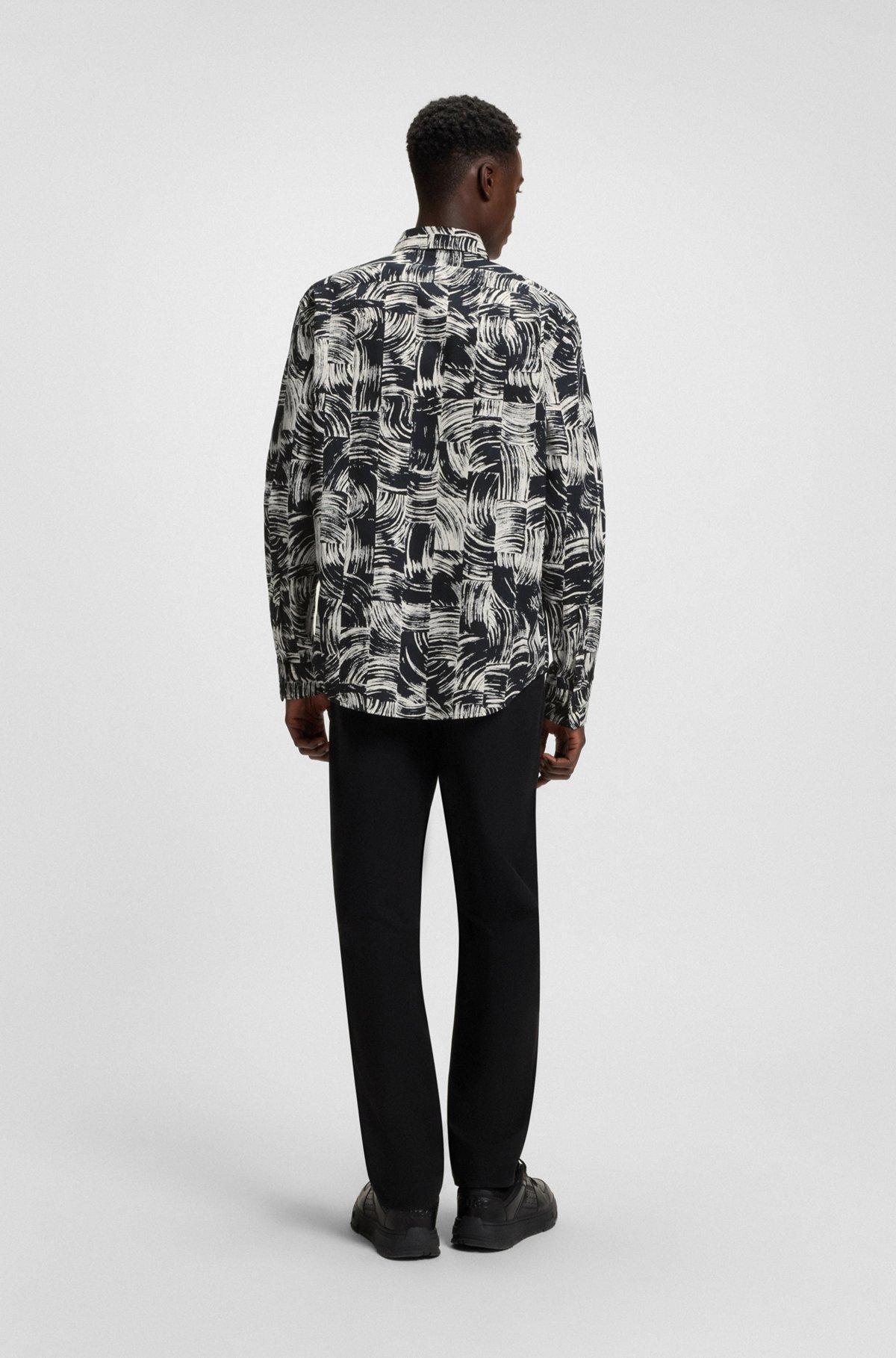 HUGO - Slim-fit shirt in abstract-printed cotton poplin - White Product Image