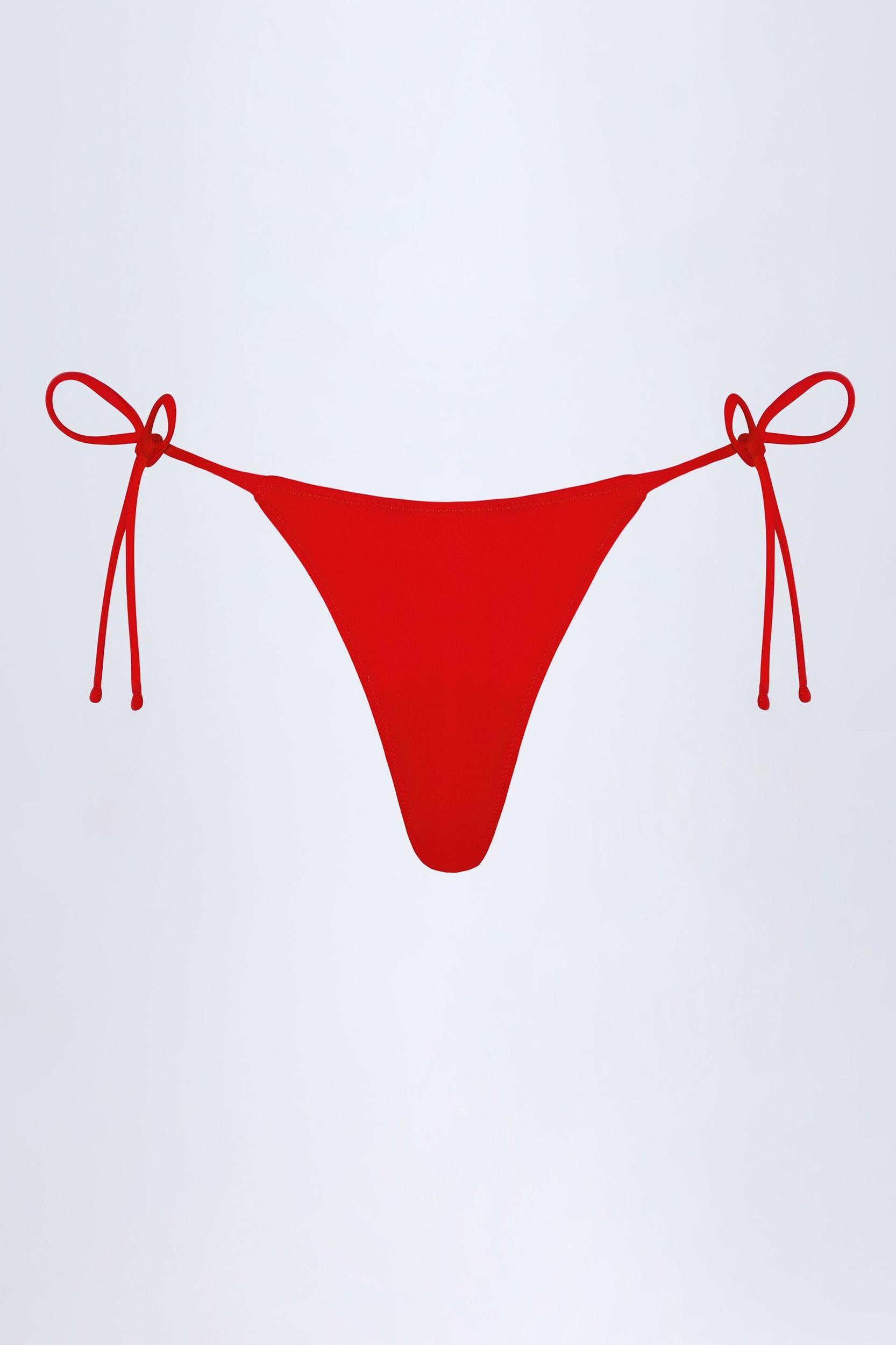 Side-Tie Cheeky Bikini Bottoms in Fiery Red Product Image
