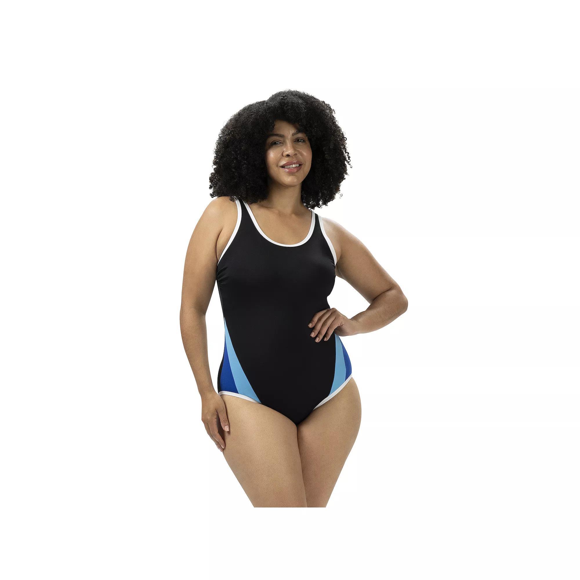 Women's Dolfin Aquashape Color Block Scoopback One-Piece Swimsuit, Size: 12, Black Product Image