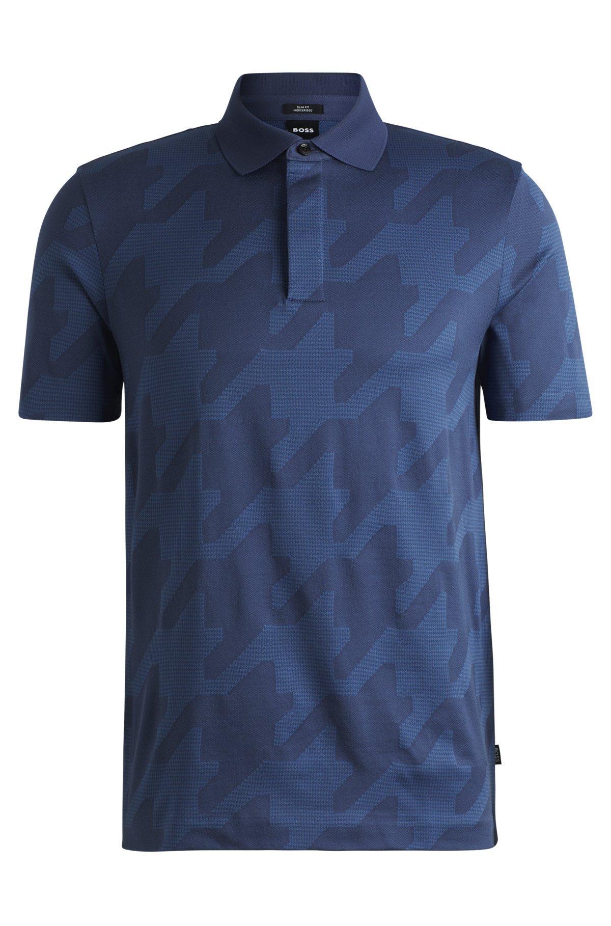 Mercerized-cotton slim-fit polo shirt with houndstooth jacquard Product Image