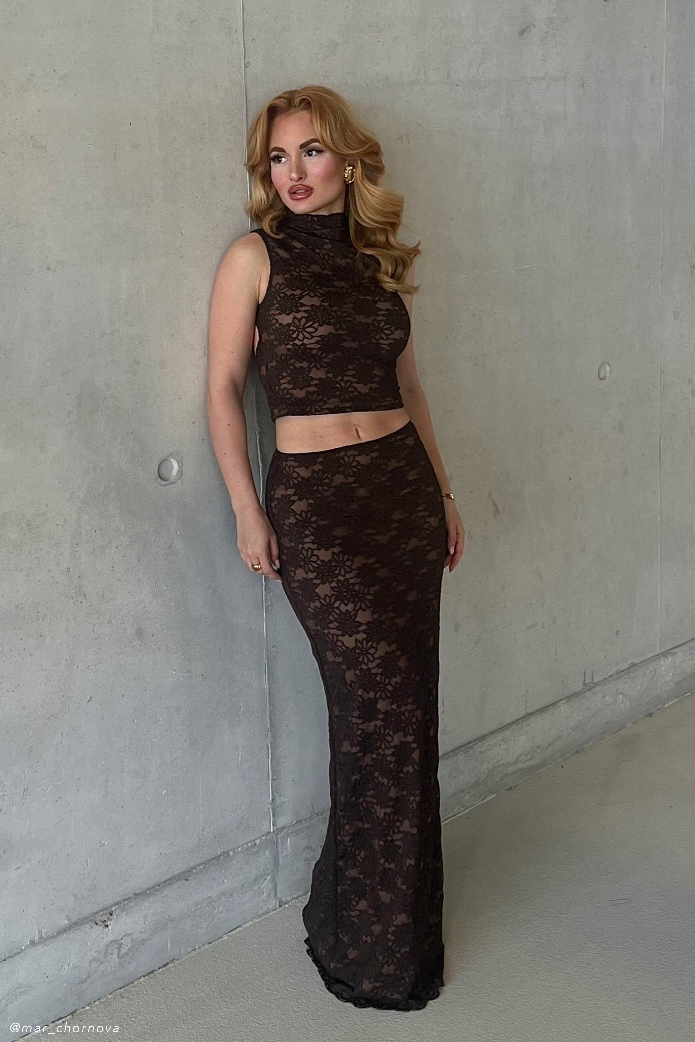 Elska Lace Maxi Skirt - Chocolate Product Image