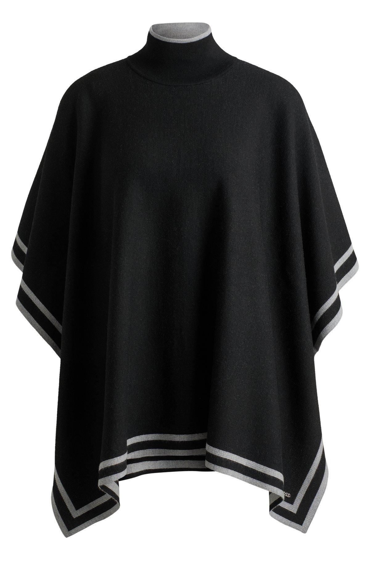 Reversible poncho in wool with striped border Product Image