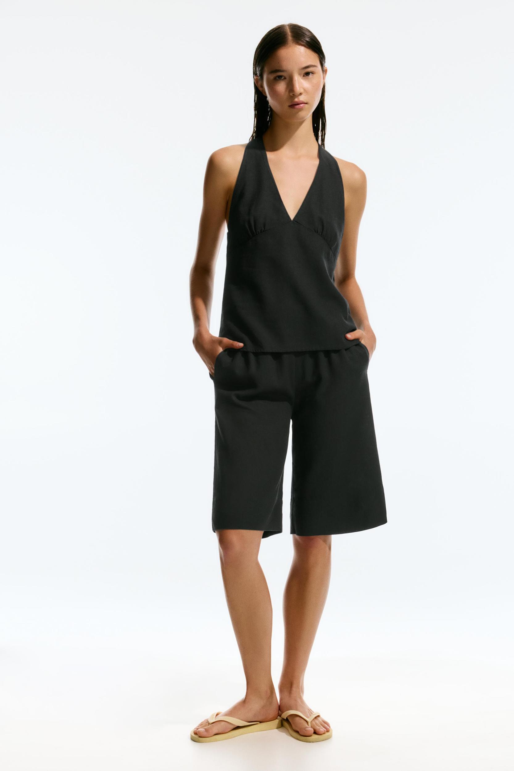 Linen blend halter top Product Image