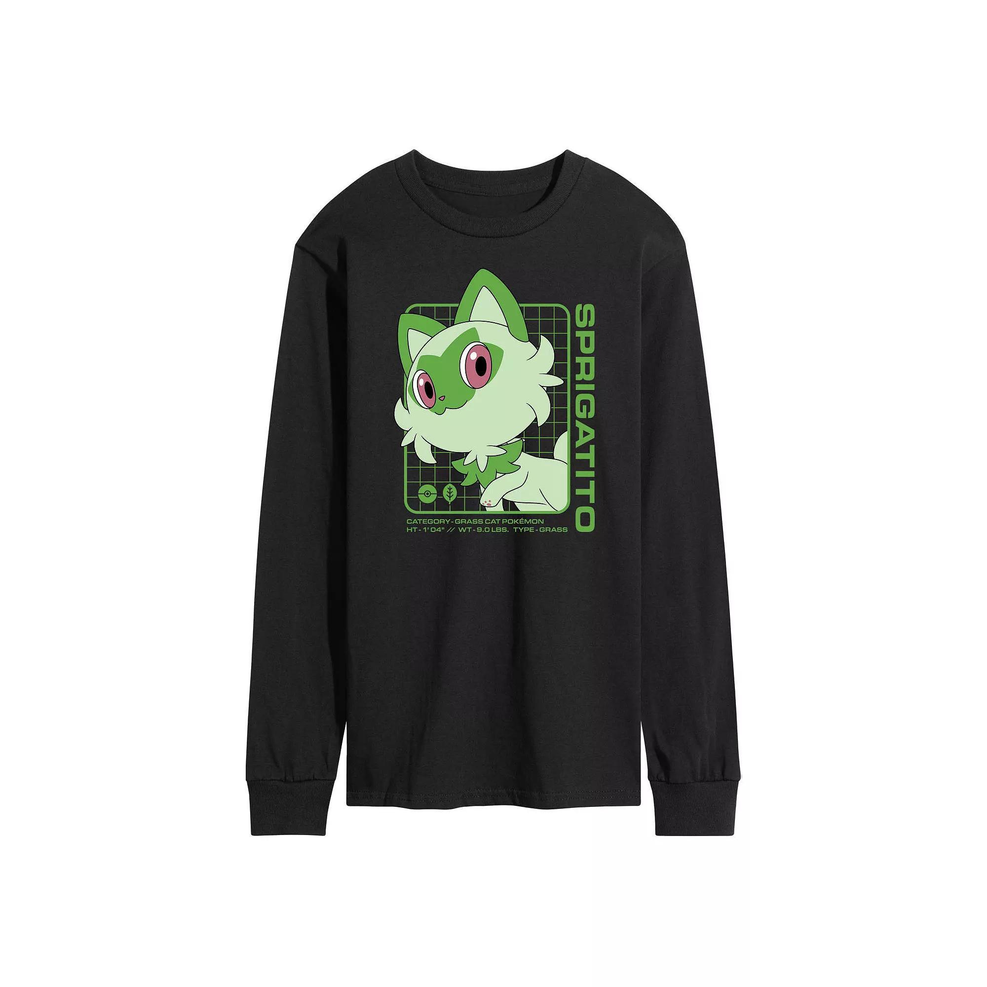 Men's Pokemon Sprigatito Stats Long Sleeve Graphic Tee,  Product Image