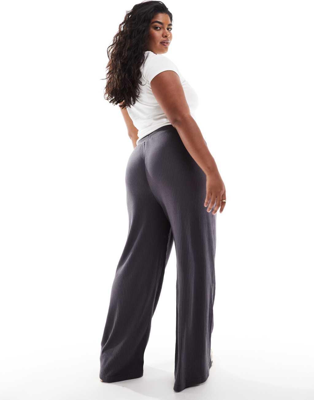Yours ribbed wide leg sweatpants in gray Product Image