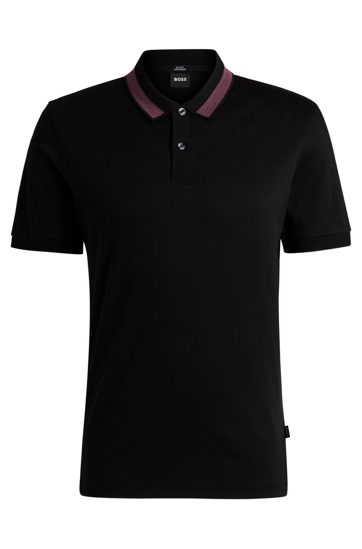 Mercerized-cotton slim-fit polo shirt with collar stripe Product Image