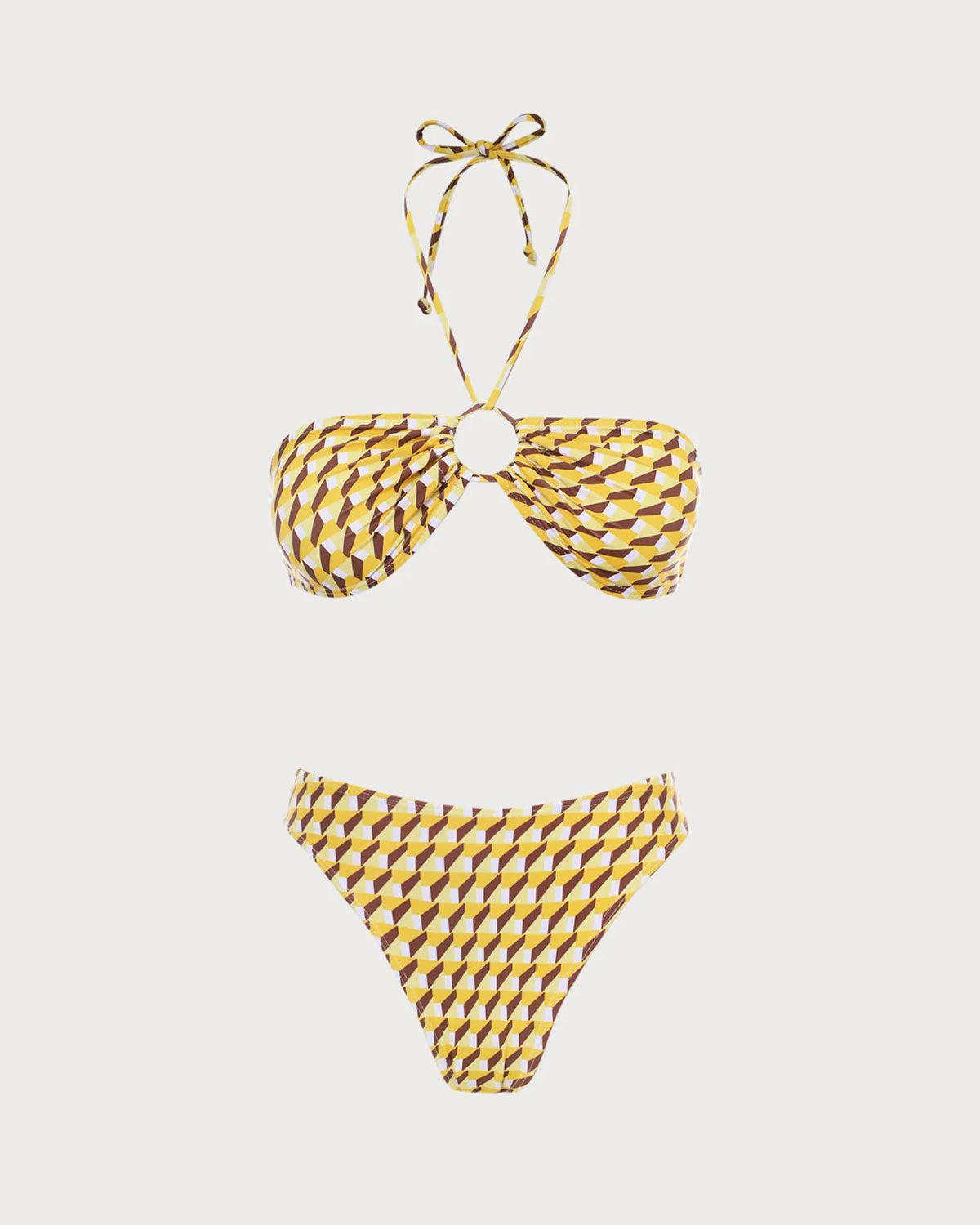 Yellow Geometric Strapless Bikini Sets Product Image