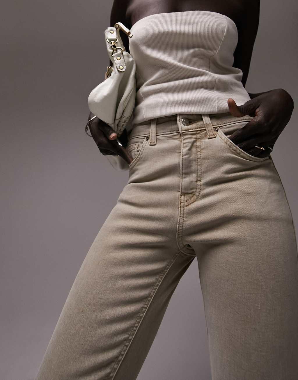 Topshop Petite Jamie jeans in sand Product Image