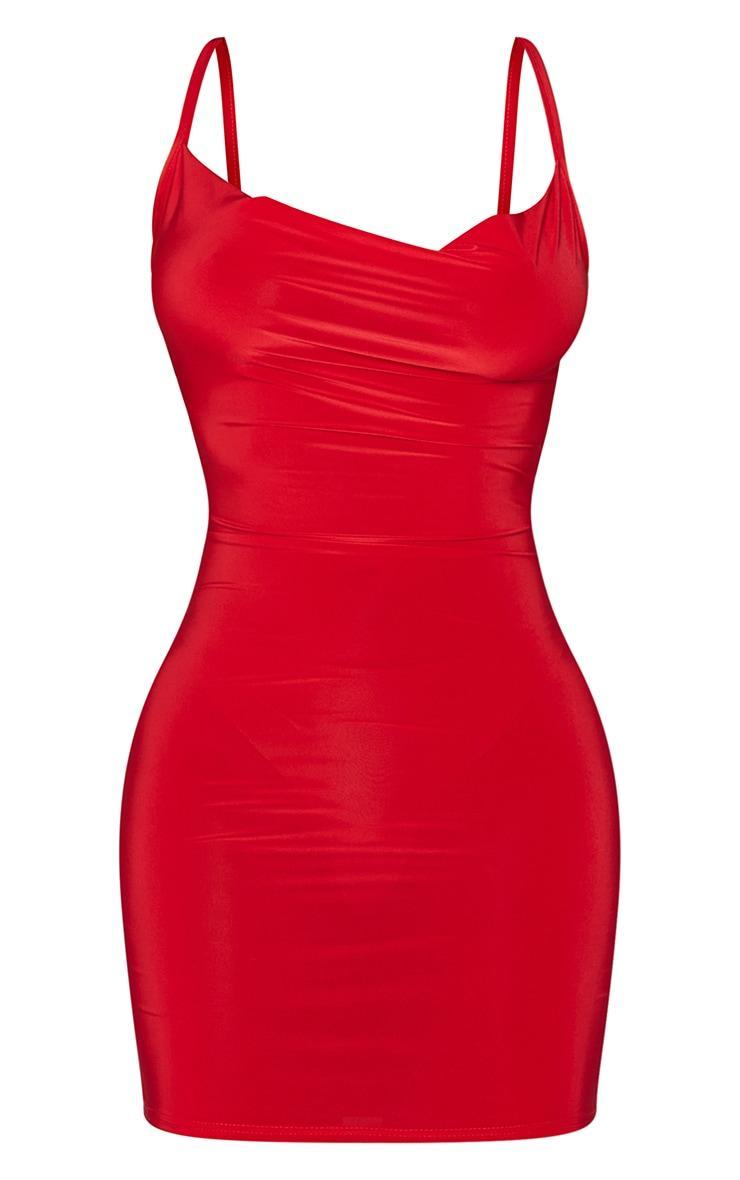 Petite Red Slinky Cowl Neck Dress Product Image