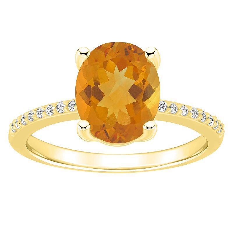 Alyson Layne 14k Gold Oval Citrine & 1/10 Carat T.W. Diamond Ring, Women's, Size: 9 Product Image