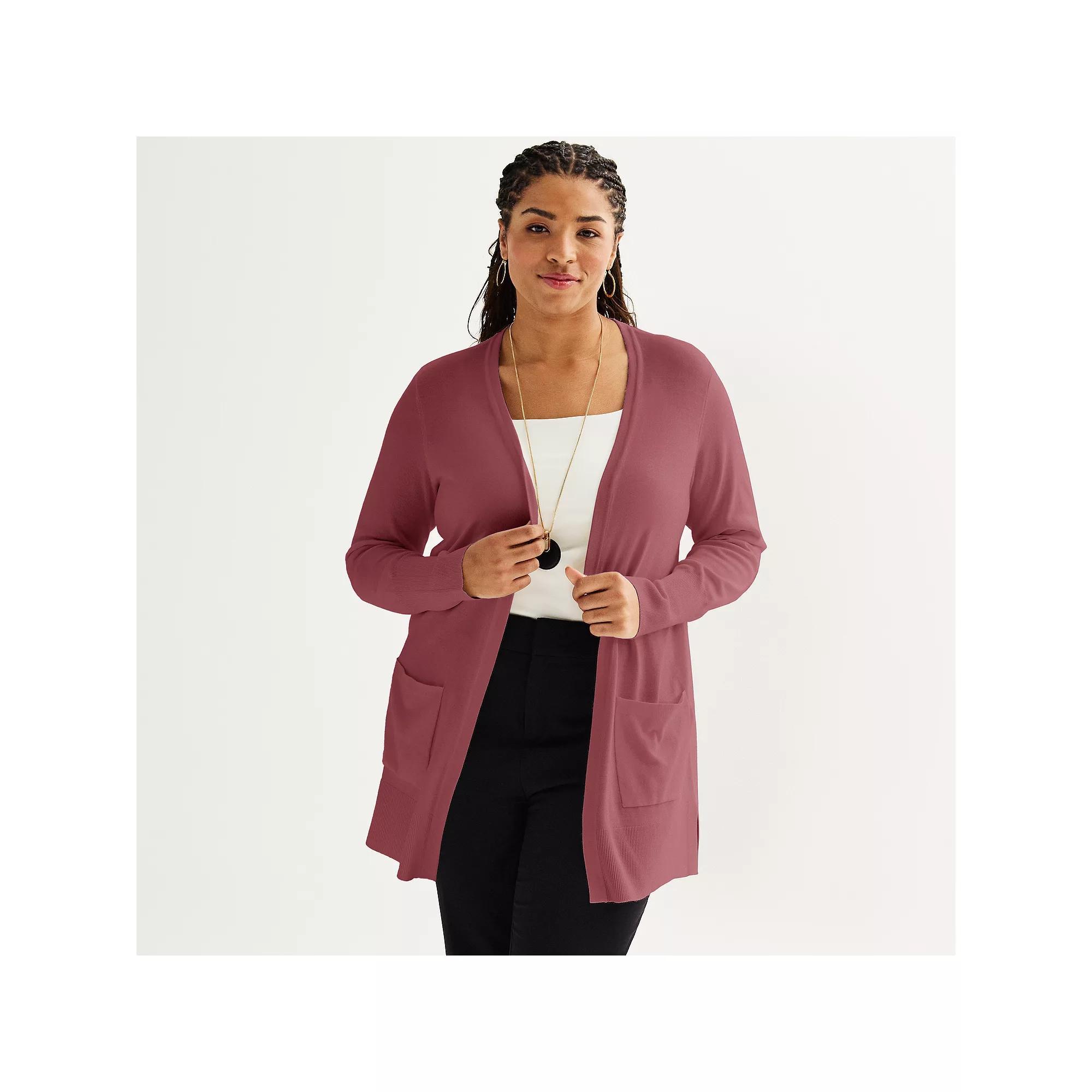 Plus Size Nine West Essential Pocketed Cardigan, Women's, Size: 2XL, Just Pink Product Image