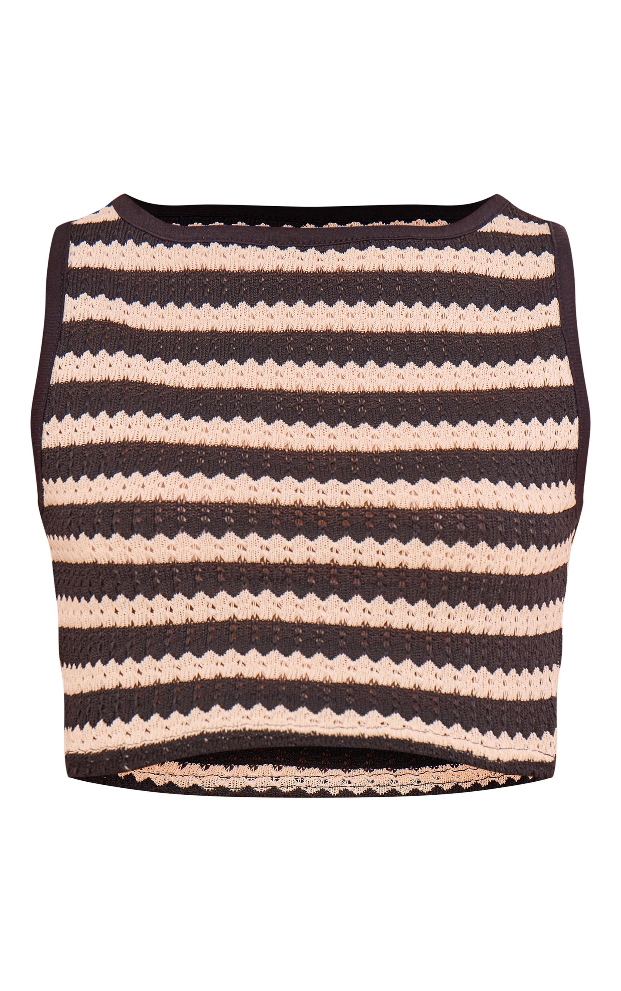 Black Stripe Knit Racer Crop Top Product Image