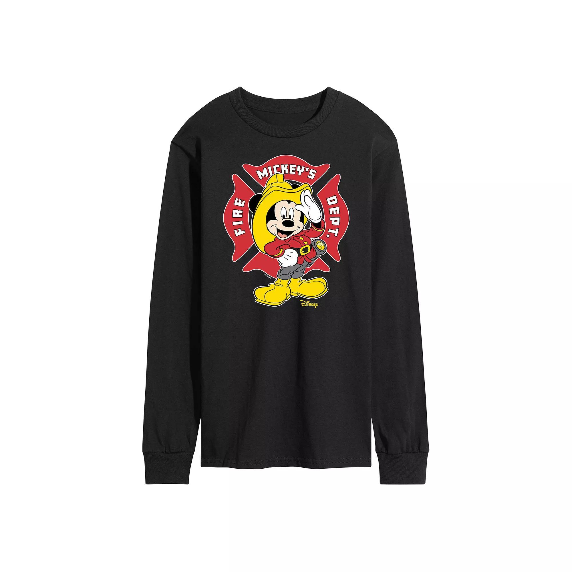 Disney's Mickey Mouse Men's Fire Dept. Badge Long Sleeve Graphic Tee,  Product Image