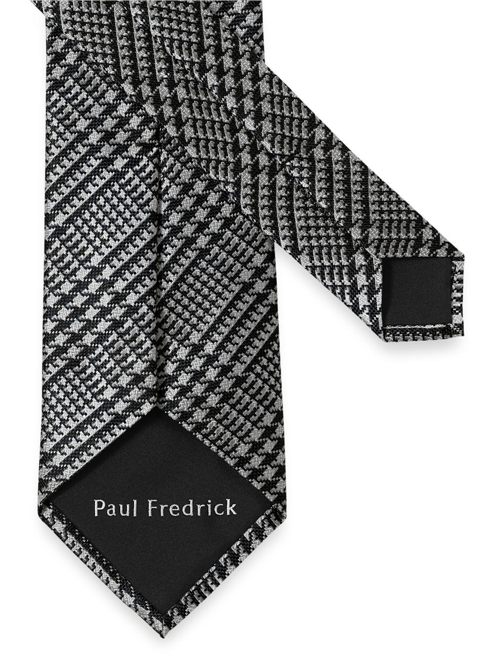 Houndstooth Plaid Woven Silk Tie - Black/grey Product Image