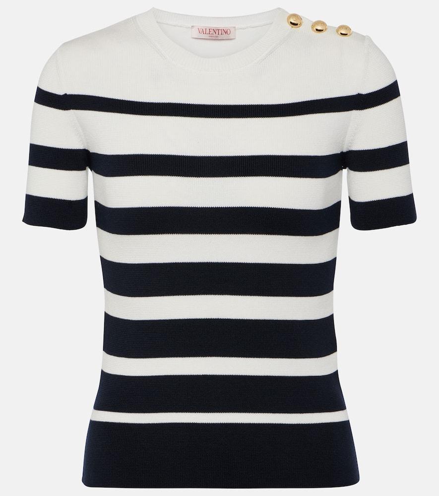 VALENTINO Striped Cotton Top In Navy Ivory Product Image