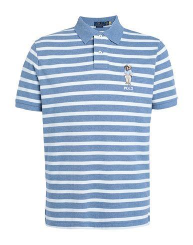 POLO RALPH LAUREN Custom Slim Fit Polo Bear Polo Shirt Man Polo Shirt Pastel Blue Size L Cotton Product Image