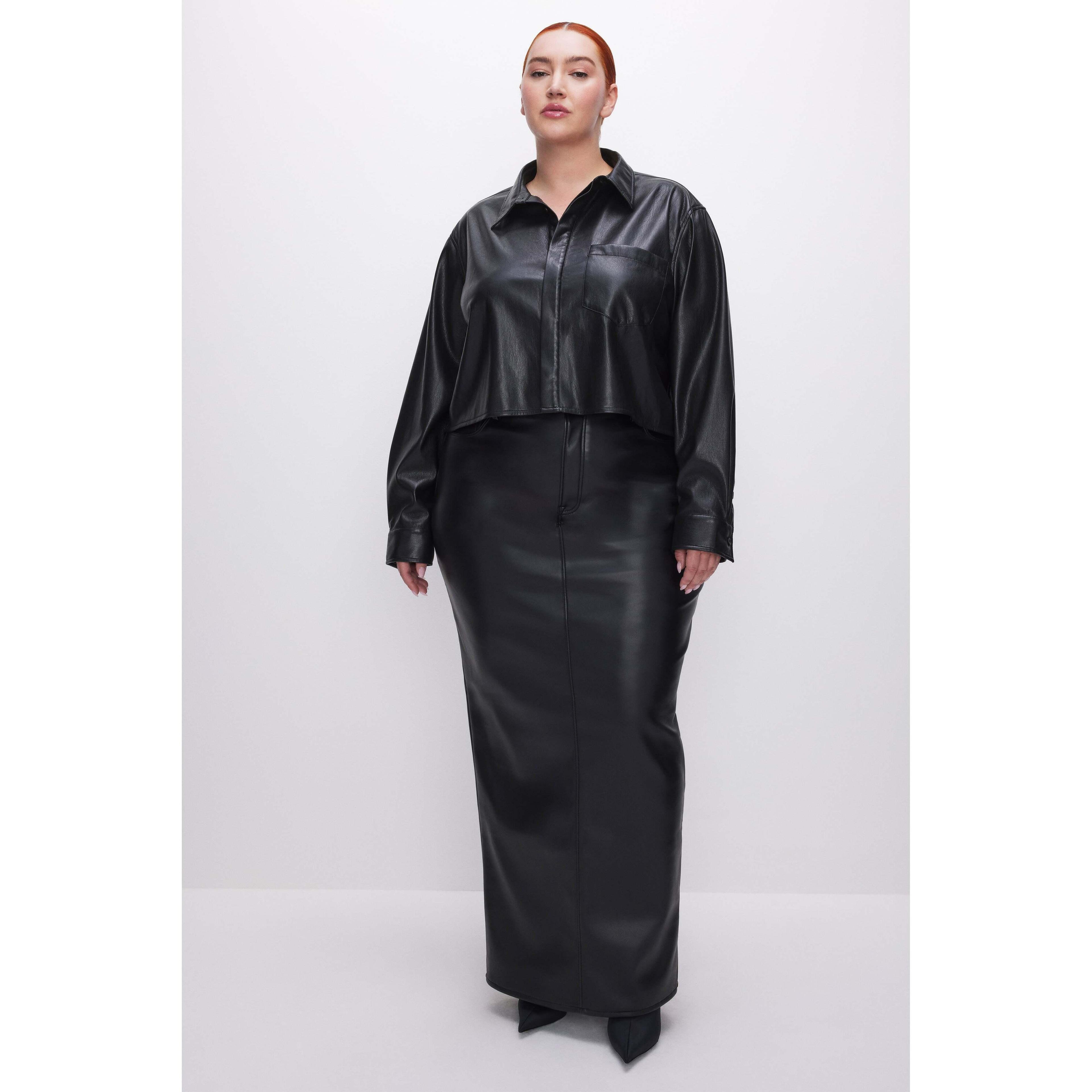 Womens Faux Leather Cropped Shirt | | Good American by Khlo Kardashian Product Image