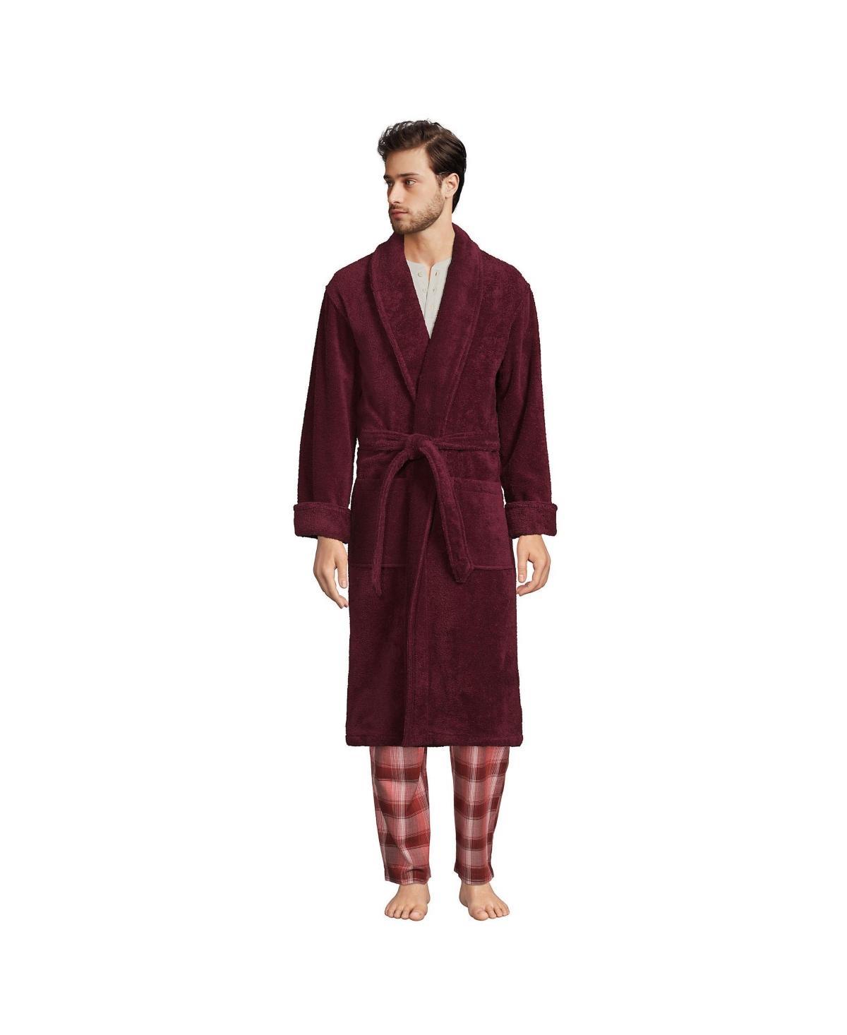 Big & Tall Lands End Calf-Length Turkish Terry Robe, Mens Deep Green Product Image