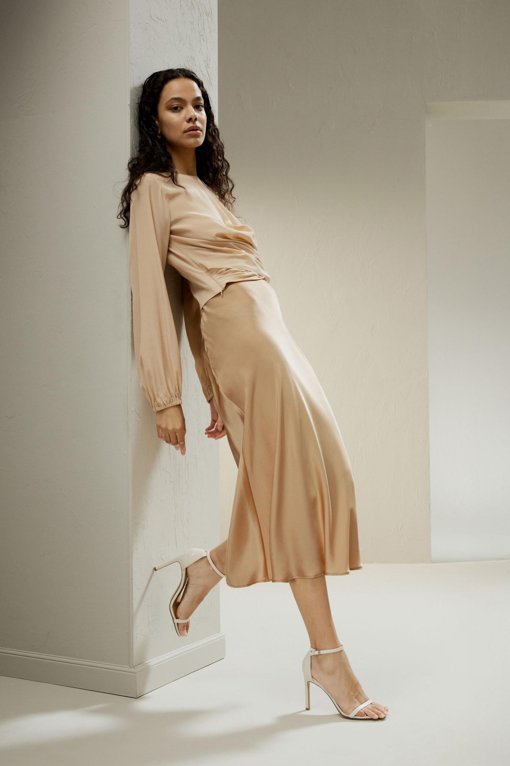 Nipped Waist Crêpe de Chine Blouse Product Image