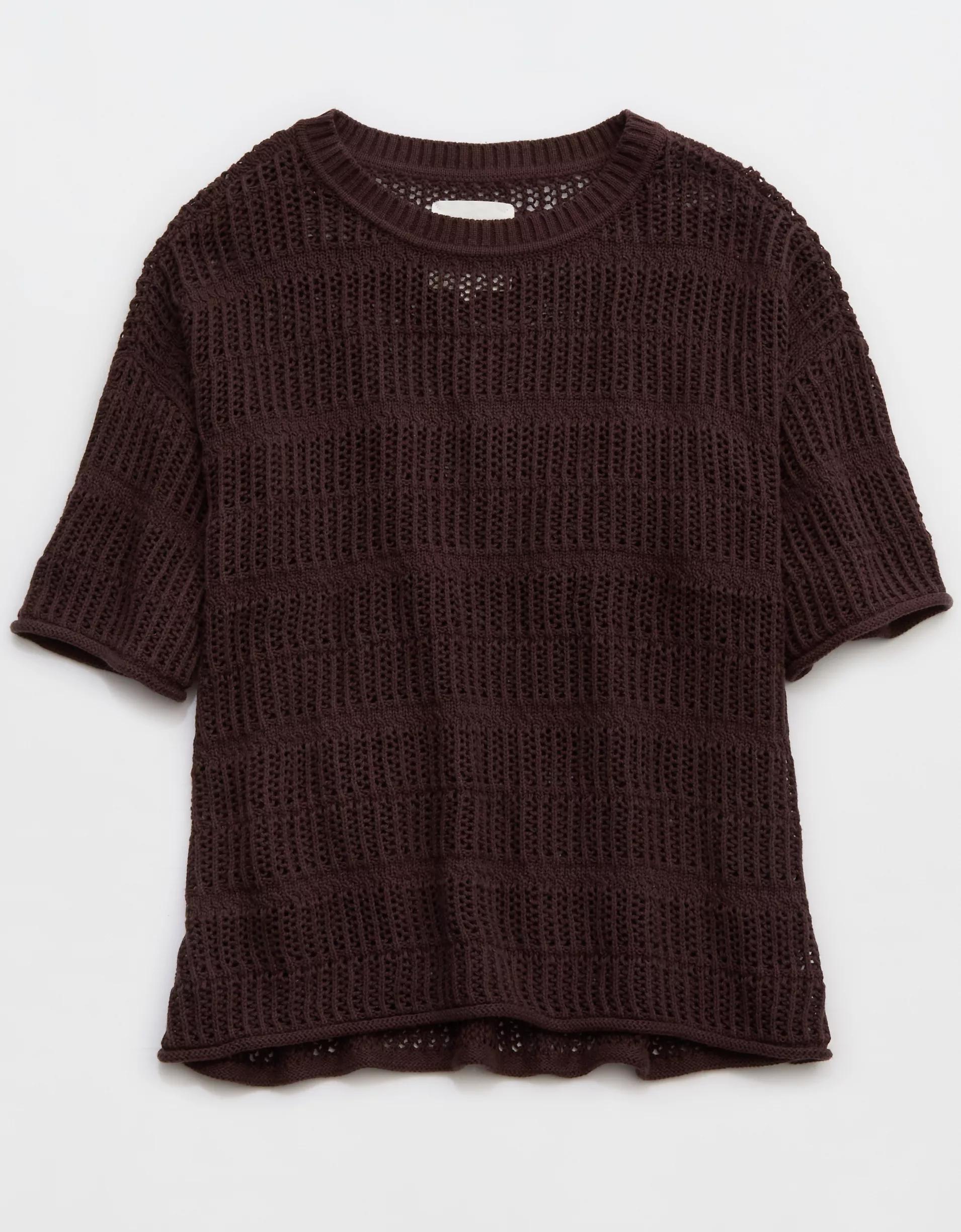 Aerie Crochet Oversized Short Sleeve Sweater Product Image