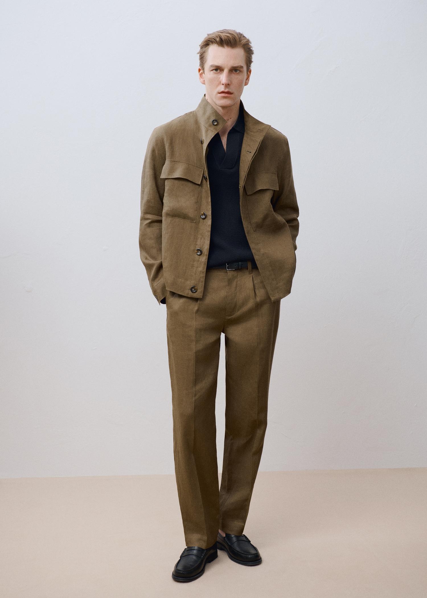 100% linen pleated pants - Men | MANGO USA Product Image