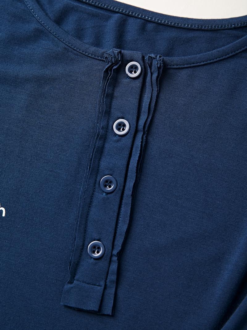 Blue Stripe Print Button Up Oversized Long Sleeve Tee Product Image